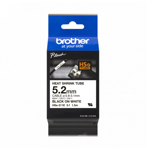 Taśma Brother HSE211E 5.2mm czarny na białym