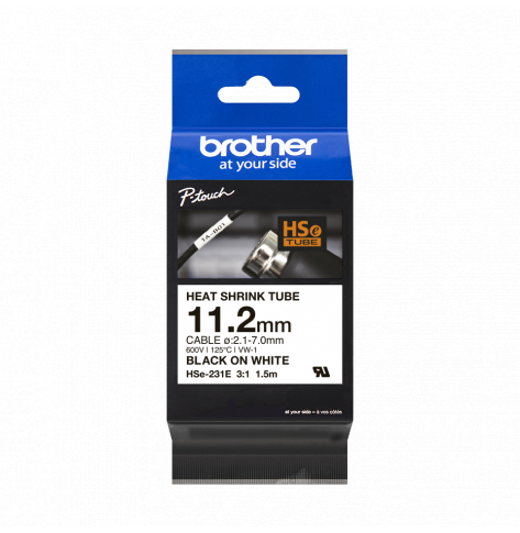 Taśma Brother HSE231E 11.2mm czarny na białym