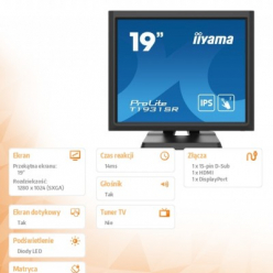 Monitor IIYAMA T1931SR-B6 19 Resistive Touch IPS VGA DP HDMI glosniki