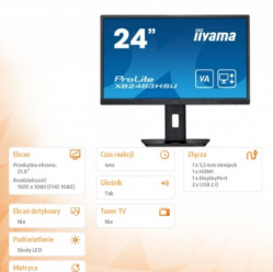 Monitor IIYAMA XB2483HSU-B5 24 VA FHD Business HDMI DP USB-HUB glosniki