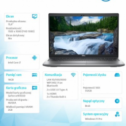 Laptop Dell Latitude 5530 i7-1265U 15.6 FHD 16GB 512GB SSD MX550 BK FPR Win11Pro 3YPS 