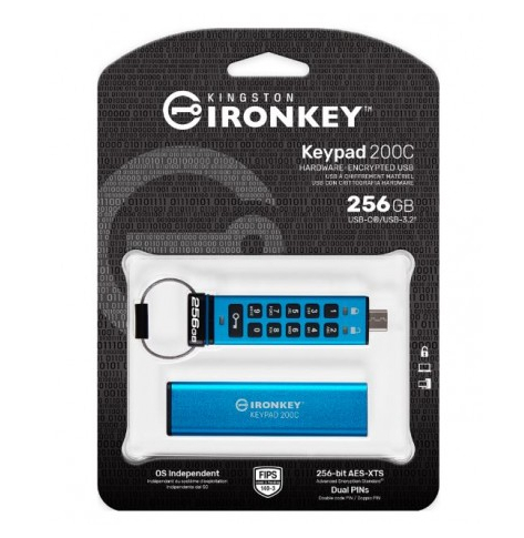 Pamięć USB KINGSTON 256GB USB-C IronKey Keypad 200C FIPS 140-3 Lvl 3 Pending AES-256