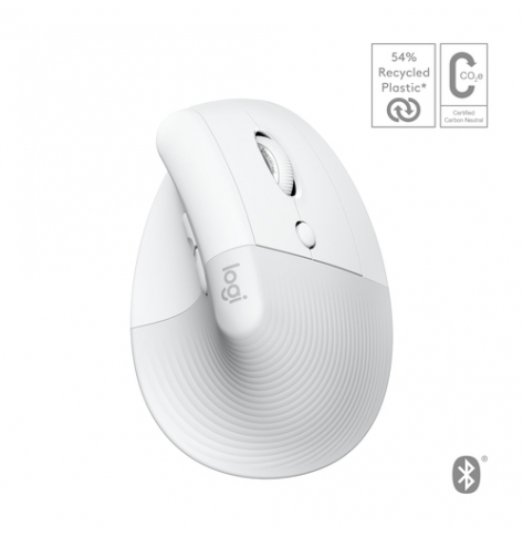 Mysz LOGITECH Lift for Mac Vertical mouse ergonomic optical 6 buttons wireless Bluetooth Bolt USB receiver off-white