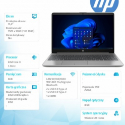 Laptop HP 250 G9 15.6 FHD i3-1215U 256GB 8GB W11H