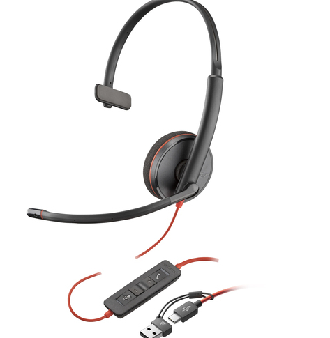 Słuchawki HP Poly Blackwire 3210 Monaural USB-C Black Headset +USB-C/A Adapter Bulk