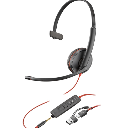 Słuchawki HP Poly Blackwire 3215 Monaural USB-C Headset +3.5mm Plug +USB-C/A Adapter