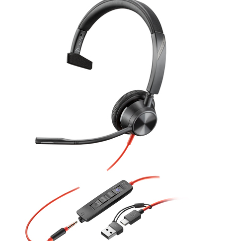 Słuchawki HP Poly Blackwire 3315 Monaural Microsoft Teams Certified USB-C Headset +3.5mm Plug +USB-C/A Adapter