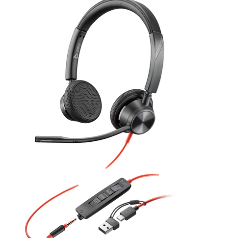 Słuchawki HP Poly Blackwire 3325 Stereo Microsoft Teams Certified USB-C Headset +3.5mm Plug +USB-C/A Adapter