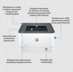 Drukarka HP LaserJet Pro 3002dw Mono B/W Duplex laser A4 1200x1200dpi 33ppm capacity: 250 sheets USB LAN WIFI Bluetooth LE