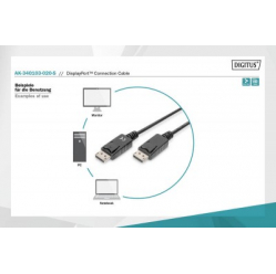 Kabel ASM AK-340103-020-S Kabel DisplayPort z zatrzaskami 1080p 60Hz FHD Typ DP/DP M/M czarny 2m