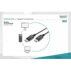 Kabel ASM AK-340103-030-S Kabel DisplayPort z zatrzaskami 1080p 60Hz FHD Typ DP/DP M/M czarny 3m