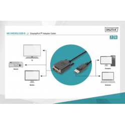 Kabel ASM AK-340301-020-S ASSMANN Kabel Displayport 1.1a z zatrzaskiem Typ DP/DVI-D (24+1) M/M czarny 2m