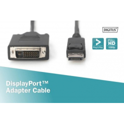 Kabel ASM AK-340301-020-S ASSMANN Kabel Displayport 1.1a z zatrzaskiem Typ DP/DVI-D (24+1) M/M czarny 2m