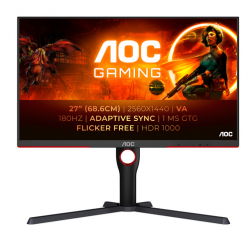 Monitor AOC Q27G3XMN/BK 27 WQHD IPS MiniLED 336 Zones 180Hz Freesync Premium DP HDMI