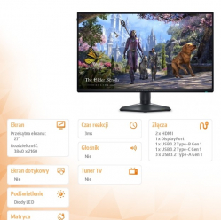 Monitor Dell Alienware AW2725QF 27 IPS Dual-Resolution 4K G-Sync DP HDMI USB-C USB 3Y