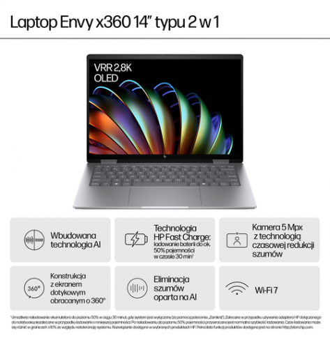 Laptop HP ENVY x360 14-fa0400nw 14 WUXGA Touch AG IPS Ryzen 5 8640HS 16GB 512GB 5MP W11Pro 2Y Glacier Silver
