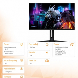 Monitor Gigabyte FO32U2 31.5 OLED UHD 0.03ms HDMI DP USB-C USB PIVOT