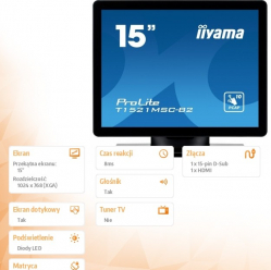 Monitor IIYAMA ProLite T1521MSC-B2 C-B2 15 TN VGA HDMI 4:3 VESA