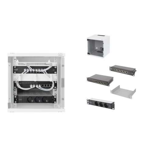 Szafa serwerowa DIGITUS DN-10-SET-1 10inch network bundle including 6U cabinet shelf PDU 8-port switch CAT 6 patch panel