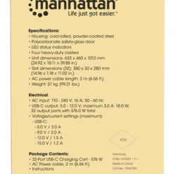 Szafa serwerowa MANHATTAN 32-Port USB-C Charging Cart 576 W Bays devices up to 15.6i up to 18 W per Port Surge Protection Silent Ventilation