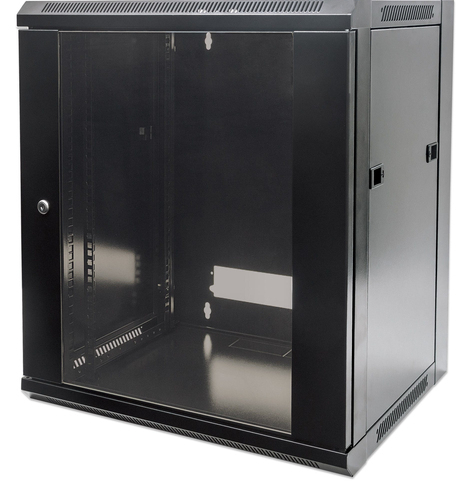Szafa serwerowa INTELLINET 711777 wiszaca 19 9U 450 mm szklane drzwi jednosekcyjna czarna