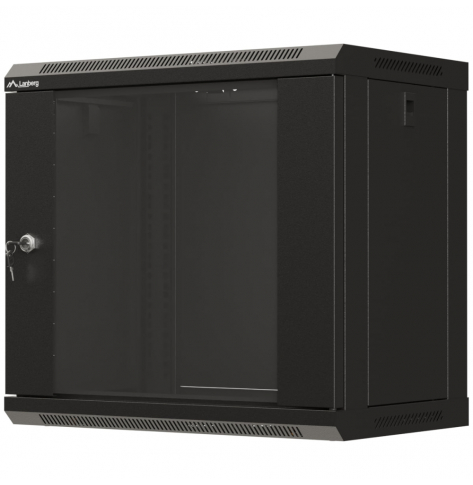 Szafa serwerowa LANBERG instalacyjna rack wiszaca 19 cali 9U 540x350 czarna drzwi przeszklone flat pack