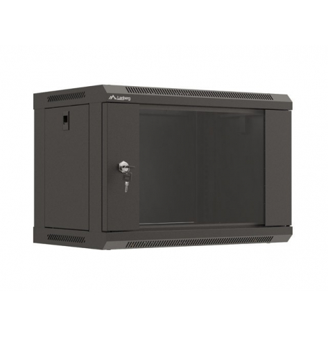 Szafa serwerowa LANBERG instalacyjna wiszaca 19 cali 6U 540x350 flat pack czarna drzwi przeszklone