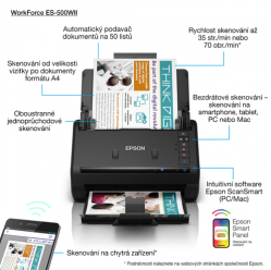 EPSON WorkForce ES-500W II Document scanner Contact Image Sensor CIS Duplex 600x600dpi 35ppm ADF 100sheets 4000scans/d USB Wi-Fi