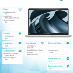 Dell Laptop Dell Pro 16 Plus PB16255 W11P AMD Ryzen AI 5 PRO 340/16GB/512GB/16.0 FHD+/AMD Radeon840M/FPr&SmtCd/FHD/IRCam/Mic/WLAN+BT/BklKb/3C/3YPS
