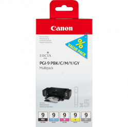 CANON 1LB PGI-9 PBK C M Y GY ink cartridge black and four colour standard capacity combopack blister with alarm