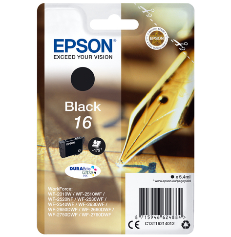 EPSON 16 ink cartridge black standard capacity 5.4ml 175 pages 1-pack RF-AM blister