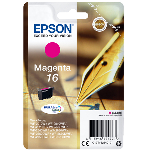 EPSON 16 ink cartridge magenta standard capacity 3.1ml 165 pages 1-pack RF-AM blister