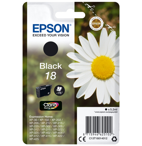 EPSON 18 ink cartridge black standard capacity 5.2ml 175 pages 1-pack RF-AM blister