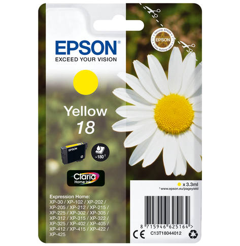 EPSON 18 ink cartridge yellow standard capacity 3.3ml 180 pages 1-pack RF-AM blister