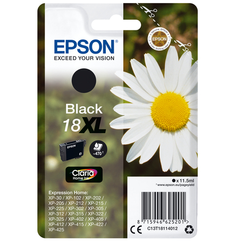 EPSON 18XL ink cartridge black high capacity 11.5ml 470 pages 1-pack RF-AM blister