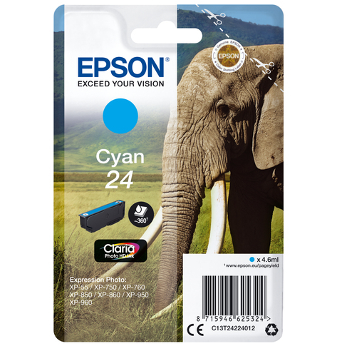 EPSON 24 ink cartridge cyan standard capacity 4.6ml 360 pages 1-pack RF-AM blister