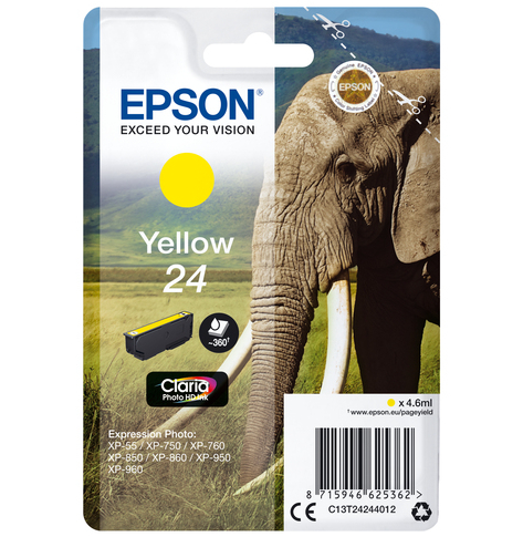 EPSON 24 ink cartridge yellow standard capacity 4.6ml 360 pages 1-pack RF-AM blister