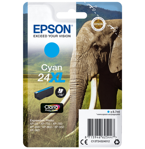 EPSON 24XL ink cartridge cyan high capacity 8.7ml 740 pages 1-pack RF-AM blister