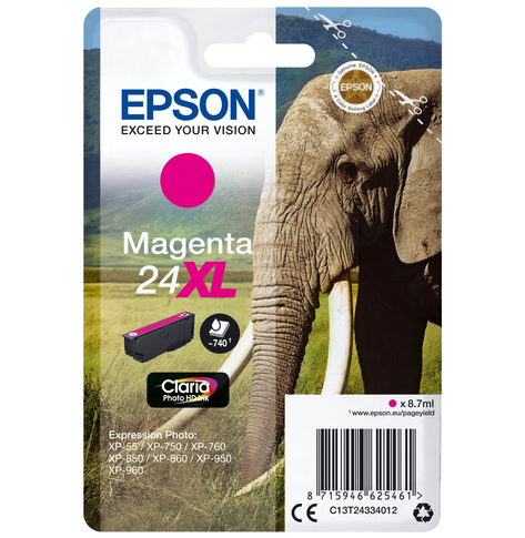 EPSON 24XL ink cartridge magenta high capacity 8.7ml 740 pages 1-pack RF-AM blister