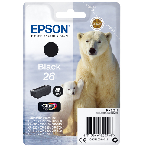 EPSON 26 ink cartridge black standard capacity 6.2ml 220 pages 1-pack RF-AM blister