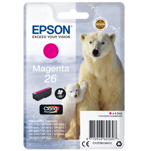 EPSON 26 ink cartridge magenta standard capacity 4.5ml 300 pages 1-pack RF-AM blister