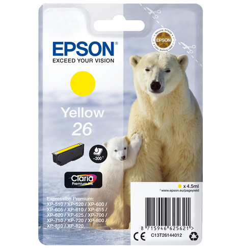 EPSON 26 ink cartridge yellow standard capacity 4.5ml 300 pages 1-pack RF-AM blister
