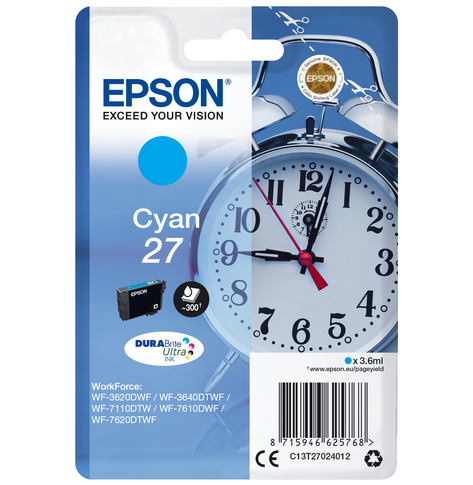 EPSON 27 ink cartridge cyan standard capacity 3.5ml 350 pages 1-pack RF-AM blister - DURABrite ultra ink