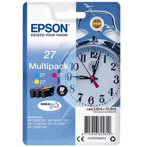 EPSON 27 ink cartridge cyan, magenta and yellow standard capacity 3x3.6ml 3x350 pages combopack RF-AM blister - DURABrite