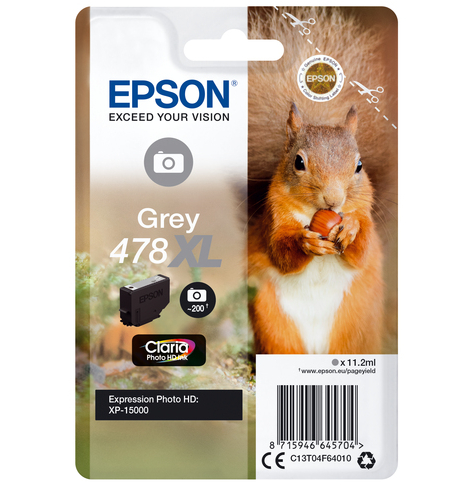 EPSON Singlepack Grey 478XL Claria Photo HD Ink Squirrel