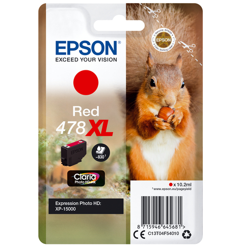 EPSON Singlepack Red 478XL Claria Photo HD Ink Squirrel
