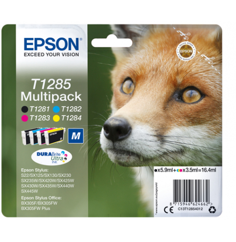 EPSON T1285 ink cartridge black and tri-colour standard capacity 5.9ml and 3 x 3.5ml 4-pack RF-AM blister