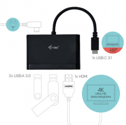 ITEC C31DTPDHDMI i-tec USB C adapter HDMI Power Delivery 1x HDMI 4K 2x USB 3.0 1x USB C PD/Data