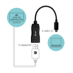 ITEC C31DP60HZP i-tec USB-C Display Port Adapter 4K/60 Hz 1x DP 4K Ultra HD kompatybilny z TB3