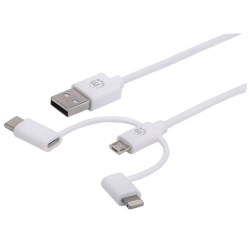 MANHATTAN 3w1 USB-A 2.0 na Lightning USB-C Micro-USB 1m Bialy